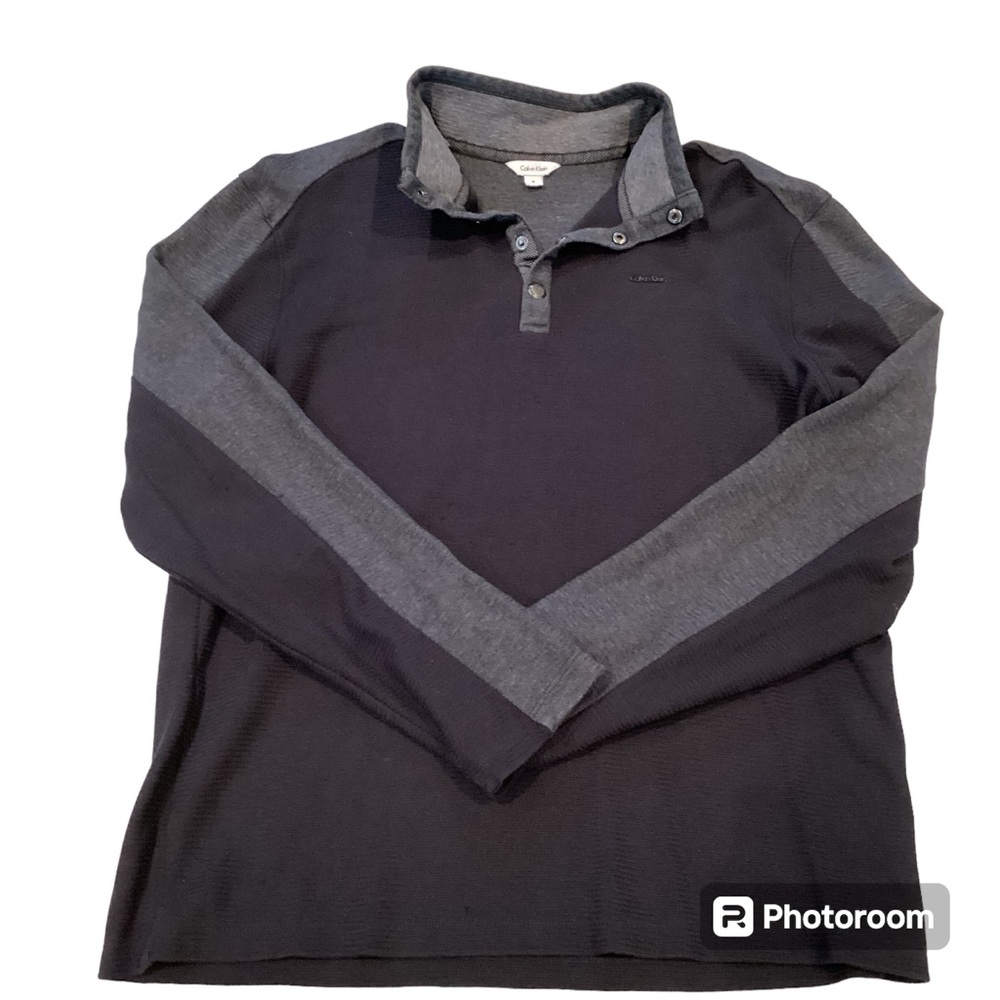 Calvin Klein Black and Gray Quarter-snap Pullover - sz Med